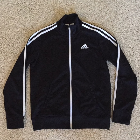 Adidas youth black 3 stripes tracks jacket - Picture 1 of 4
